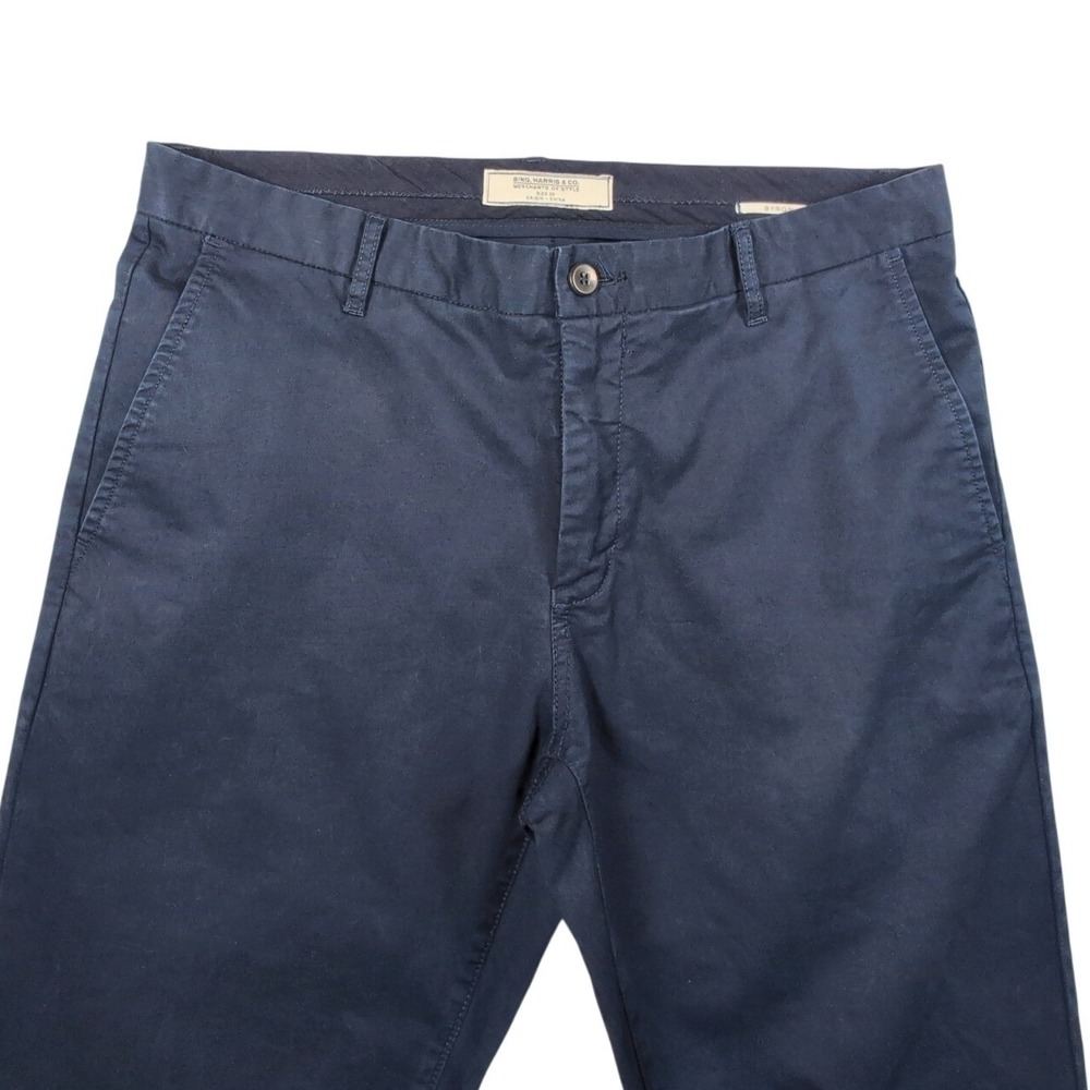 Bing Harris & Co Byron Slim Fit Chino Pants Mens 34x32 Navy Blue Twill Trousers